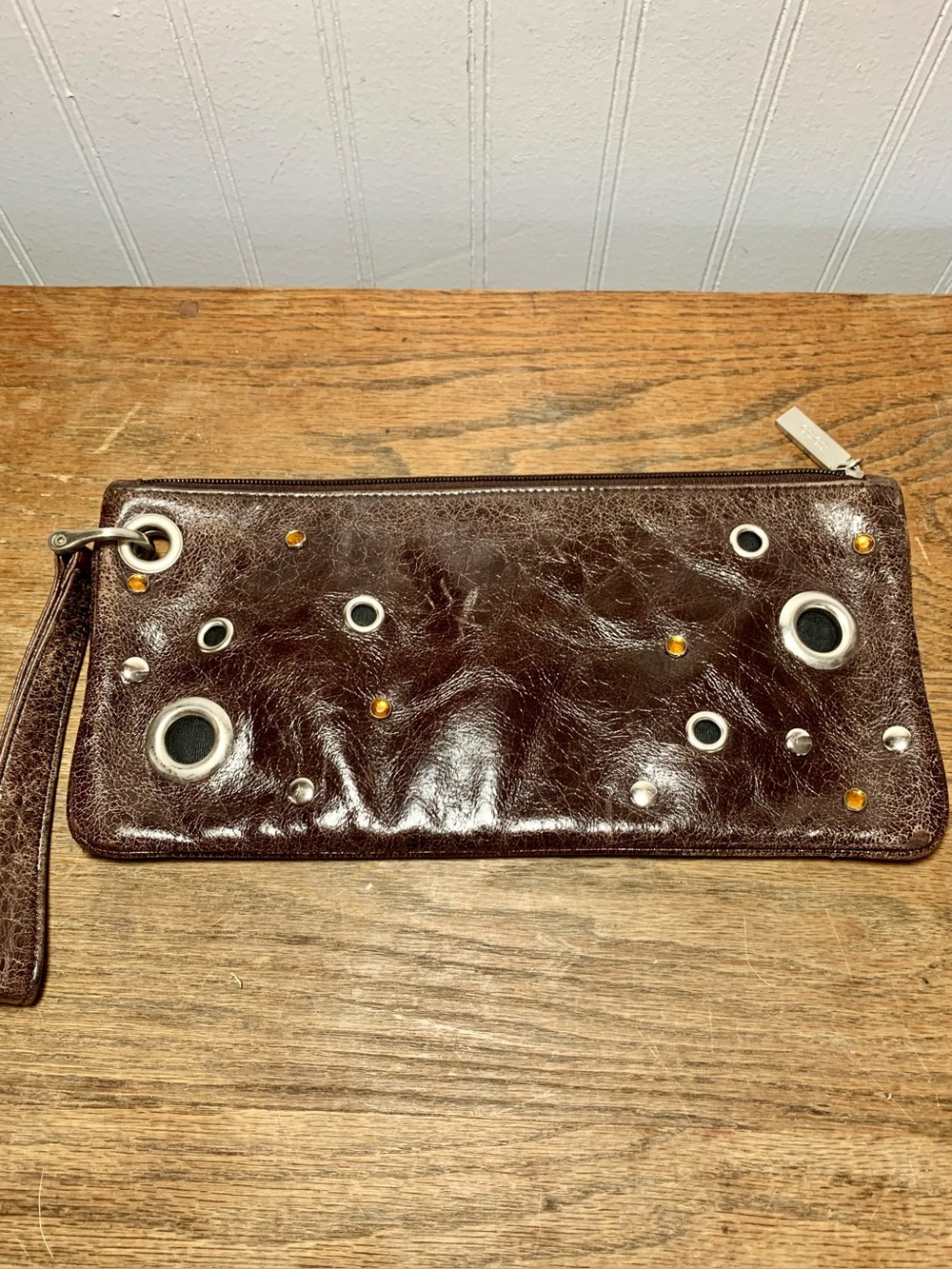 Hobo International Metallic Brown Leathee Lauren Clutch Wallet
